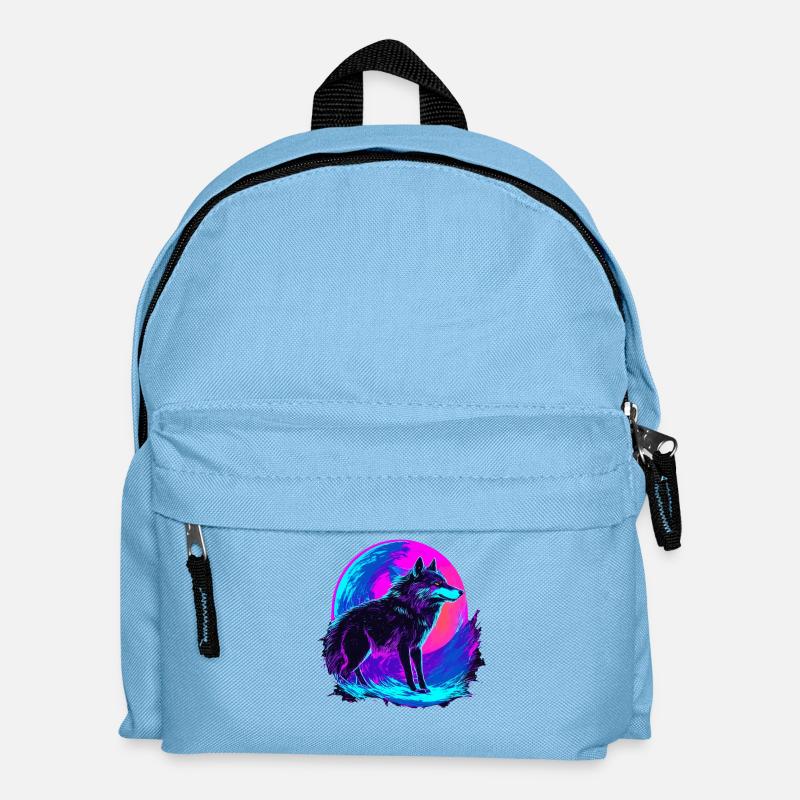 Colorful Wolf Neon Moon Synthwave - Kinder Rucksack - Hellblau