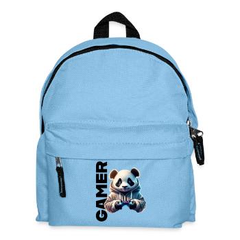 Gamer Schriftzug mit coolem Panda - Kinder Rucksack - Hellblau - Vorne