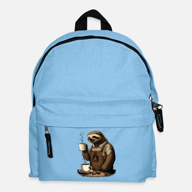 Sloth with apron and cups with fragrant coffee - Kids' Backpack - light blue