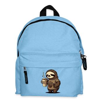 müdes Faultier mit riesigem Kaffeebecher - Kinder Rucksack - Hellblau - Vorne