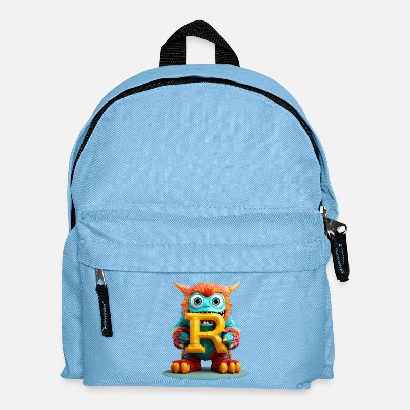 Bunter Monster mit Buchstabe R - Kinder Rucksack - Hellblau