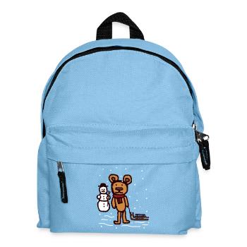 Teddybär Winterurlaub Schnee Schlitten Schneemann - Kinder Rucksack - Hellblau - Vorne
