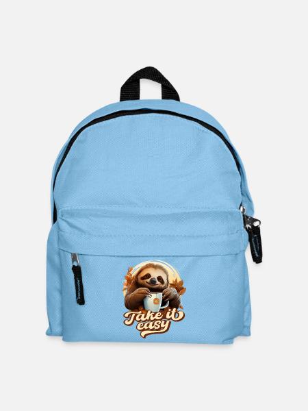 Süßes Faultier Trinkt Tee, Take It Easy, Spruch - Kinder Rucksack - Hellblau