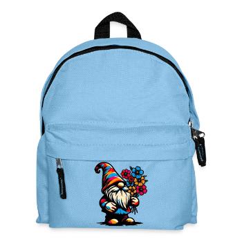 Zwerg mit Blumen - Kinder Rucksack - Hellblau - Vorne