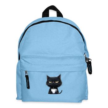 Grantige Katze mit Kaffee zum Personalisieren - Kinder Rucksack - Hellblau - Vorne