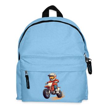 Motorrad fahrendes Kind mit Helm - Kinder Rucksack - Hellblau - Vorne