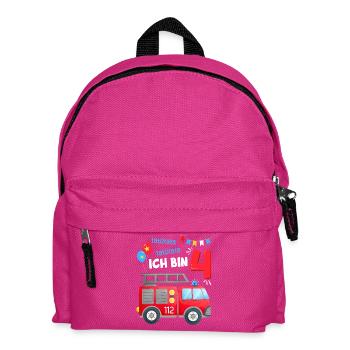 Feuerwehr 4 Jahre Vierter Geburtstag Junge Outfit - Kinder Rucksack - Fuchsia - Vorne