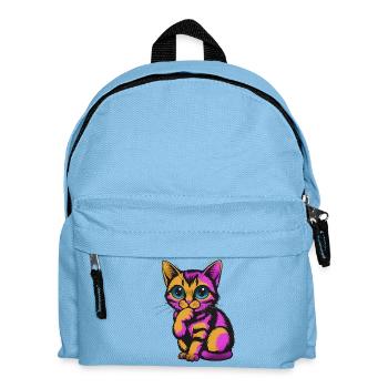 Bunter nachdenklicher Kater Neonfarben - Kinder Rucksack - Hellblau - Vorne