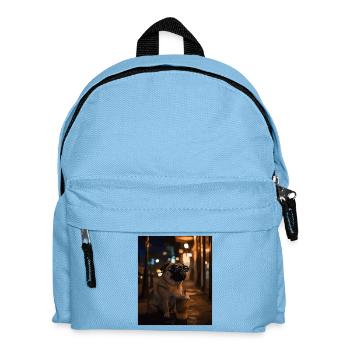 Mops mit Sonnenbrille und Eiskaffee - Kinder Rucksack - Hellblau - Vorne