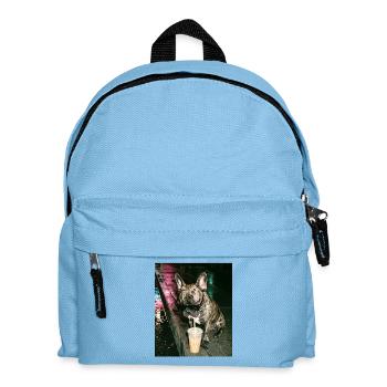 French Bulldog Drinking Iced Coffee - Kids' Backpack - light blue - Front