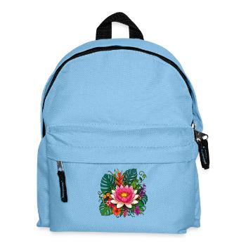 Tropische Lotusblüte auf Schwarz - Kinder Rucksack - Hellblau - Vorne