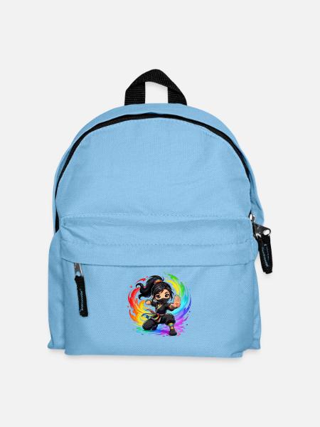 Regenbogen Ninja im Farbwirbel - Kinder Rucksack - Hellblau