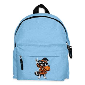 Halloween Waschbär mit Hexenhut & Kürbis - Kinder Rucksack - Hellblau - Vorne