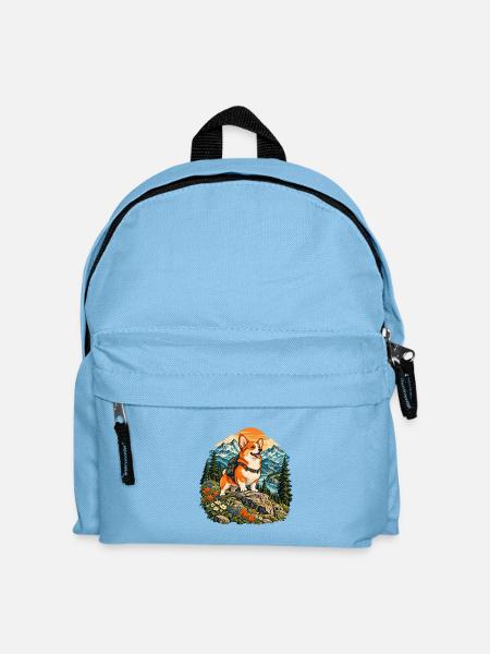Wandernder Corgi im Bergwald - Kinder Rucksack - Hellblau