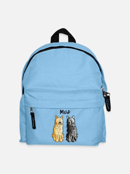 Lustiges Mudi Duo I Hund I Herrchen Geschenk - Kinder Rucksack - Hellblau