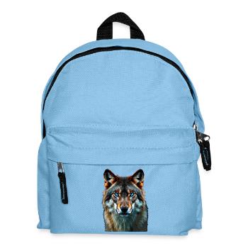 The Sapphire Gaze: Intense Portrait of a Wolf - Kids' Backpack - light blue - Front