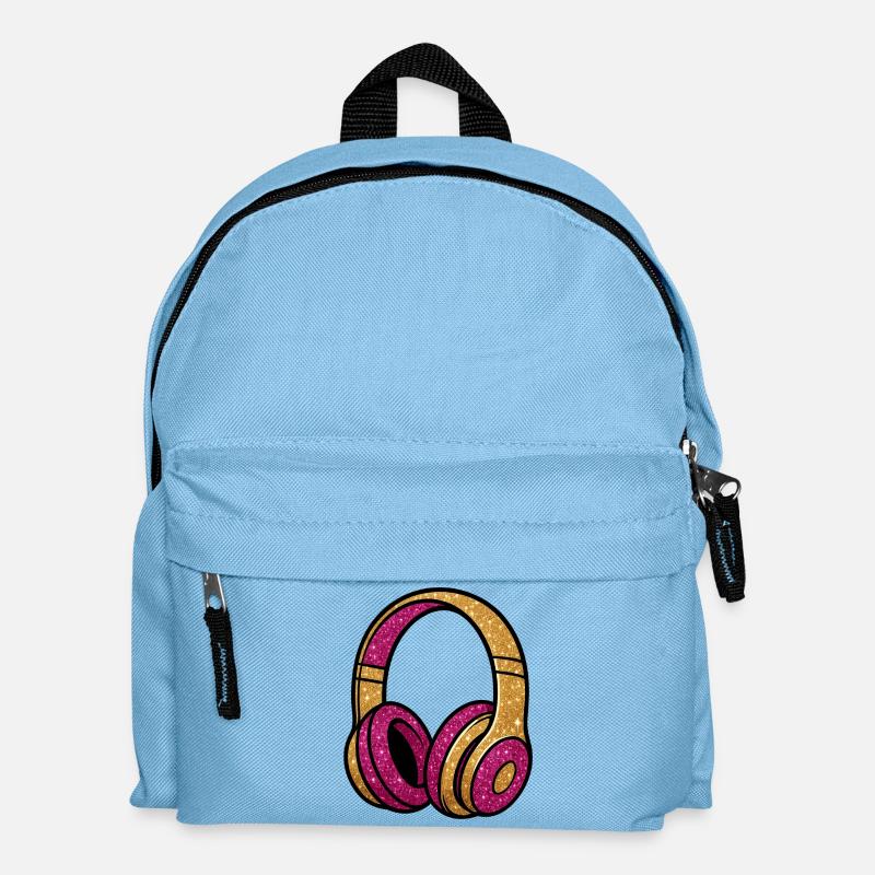 Glitzer Kopfhörer Gold Pink - Kinder Rucksack - Hellblau