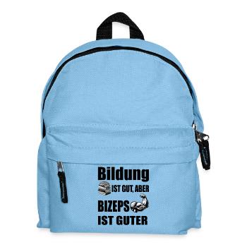 Stärke durch Wissen - Muskulöser Arm und Büchersta - Kinder Rucksack - Hellblau - Vorne