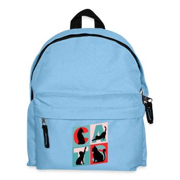 Katze Kater Kitten Mieze Silhouette Vintage Retro - Kinder Rucksack - Hellblau - Vorne