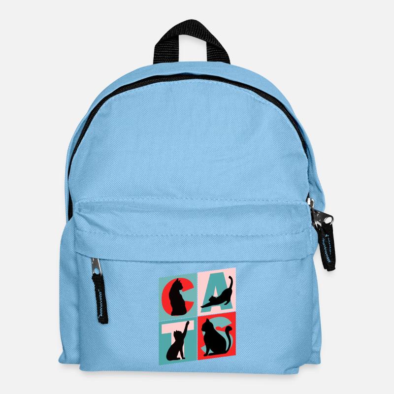 Cat Cat Kitten Kitty Silhouette Vintage Retro - Kids' Backpack - light blue