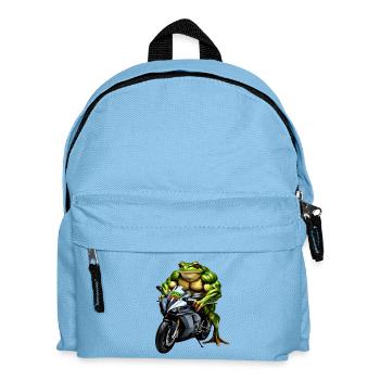 Muskel-Frosch auf Motorrad - Kinder Rucksack - Hellblau - Vorne
