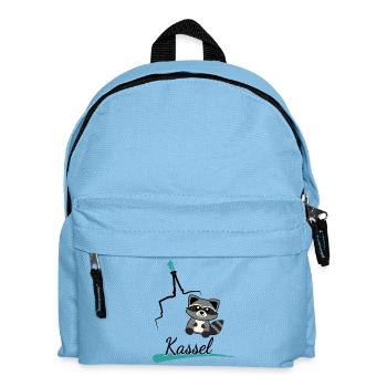 Kassel Waschbär trifft Herkules – Süßes Stadtmotiv - Kinder Rucksack - Hellblau - Vorne