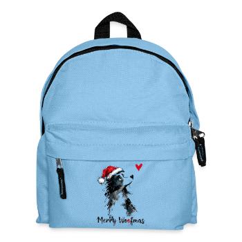 Border Collie Weihnachtsmütze Merry Woofmas Herz - Kinder Rucksack - Hellblau - Vorne