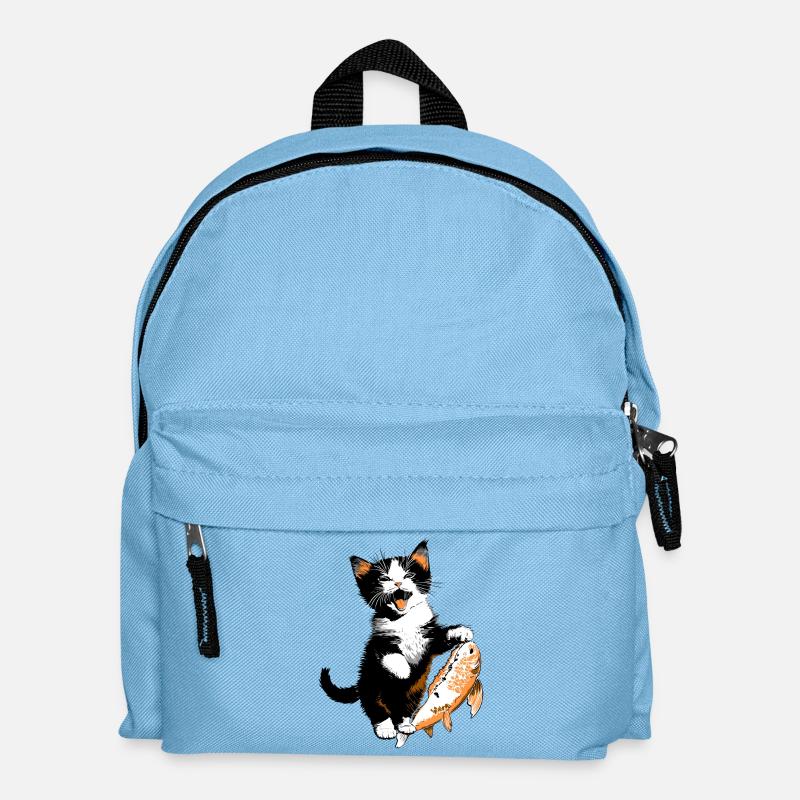 Chaton avec Big Salmon – Kitty with Fish - Sac à dos Enfant - bleu clair