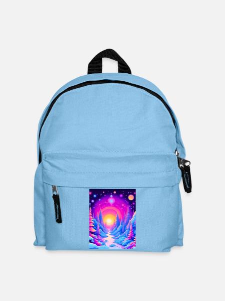 "Cosmic Forest Dreams – Neon Sunset Voyage" - Kinder Rucksack - Hellblau