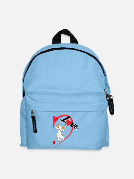 Katze mit der Aufschrift Liebe halbes Herz - Kinder Rucksack - Hellblau