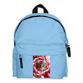 Weihnachtskatze zwischen Zuckerstangen - Kinder Rucksack - Hellblau - Vorne
