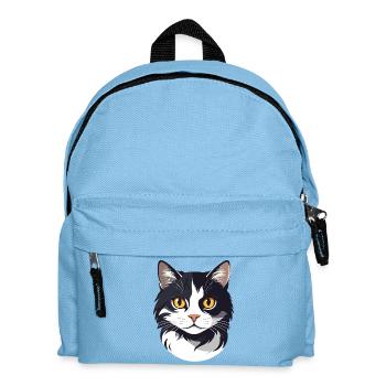 schwarz weiß Katzenkopf Grafik süß Katze Goldaugen - Kinder Rucksack - Hellblau - Vorne