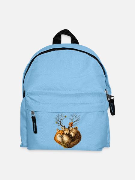 Waldtiere vereint – Hirsch Fuchs Bär Illustration - Kinder Rucksack - Hellblau
