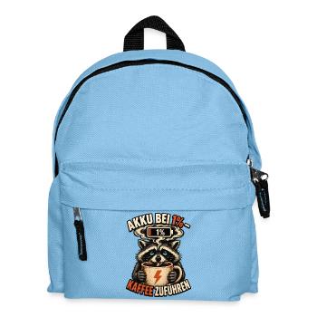 Akku Bei 1 Prozent – Waschbär Kaffee Humor  - Kinder Rucksack - Hellblau - Vorne