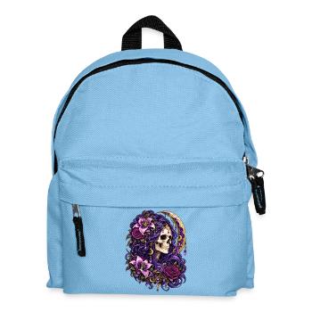 Schädelfrau, Mondblumen, Lila, Gotisch, - Kinder Rucksack - Hellblau - Vorne