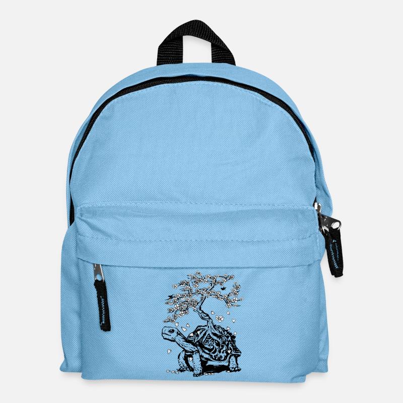 Schildkröte mit einem Bonsai auf dem Rückenpanzer - Kinder Rucksack - Hellblau