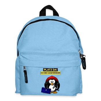 Platz da ich bin Handwerker - lustiger Pinguin - Kinder Rucksack - Hellblau - Vorne