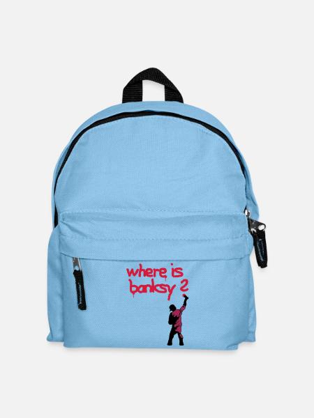 where is banksy - Kinder Rucksack - Hellblau