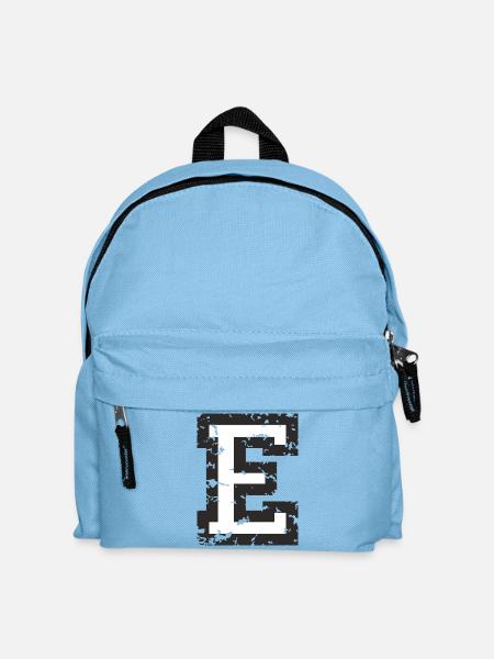 E (Vintage Weiß) Buchstabe E - Kinder Rucksack - Hellblau