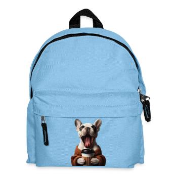 Eine müde Französische Bulldogge mit Kaffee - Kinder Rucksack - Hellblau - Vorne