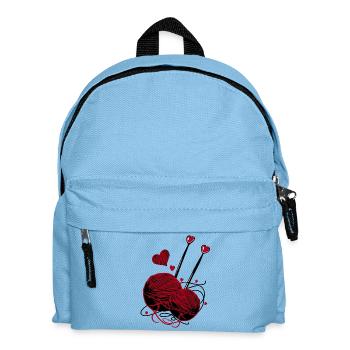 Wolle, Stricknadeln und Herzen – Handarbeit Fan - Kinder Rucksack - Hellblau - Vorne