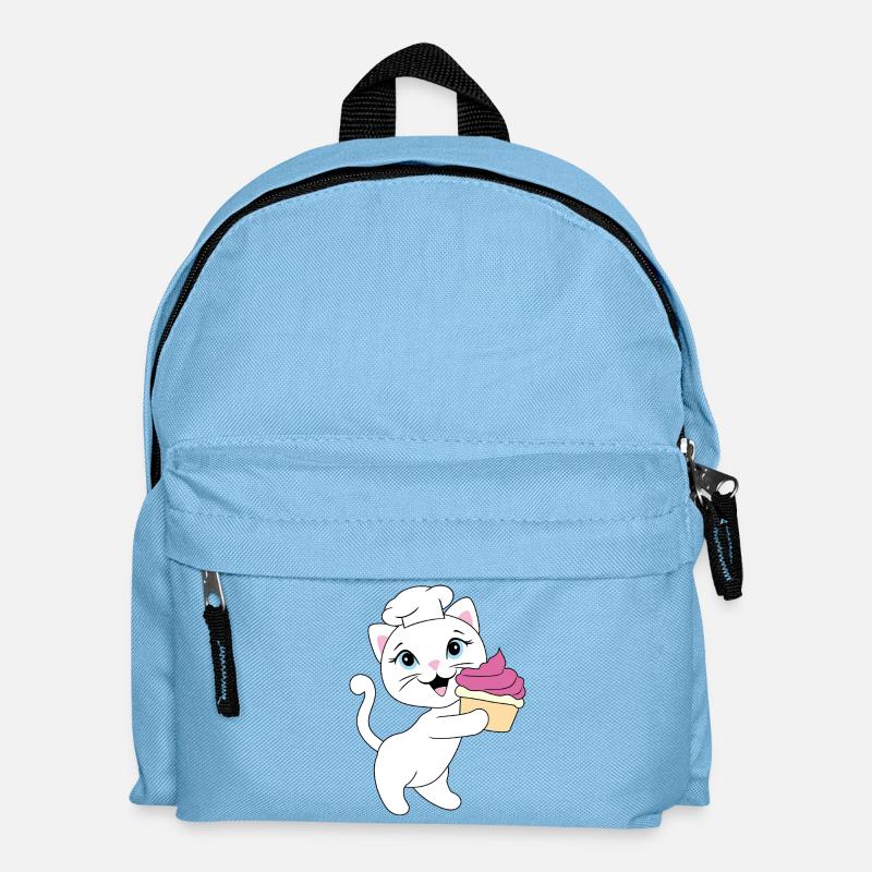 Cute white cat carries a cupcake - Kids' Backpack - light blue