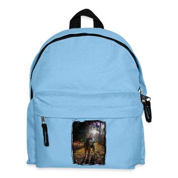 Husky im Sonnenuntergang im Wald - Kinder Rucksack - Hellblau - Vorne