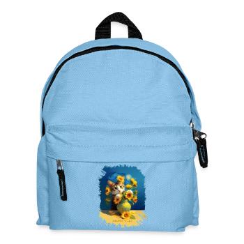 🌻😻 Vincents Katze unter Sonnenblumen – Malerei - Kinder Rucksack - Hellblau - Vorne