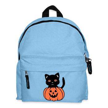 Halloween Katze Schwarz Kürbis Herbst Spuk Gruseli - Kinder Rucksack - Hellblau - Vorne
