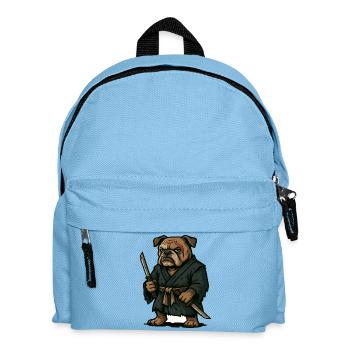 Bulldogge Samurai Krieger mit Doppel-Katana-Klingen - Kinder Rucksack - Hellblau - Vorne