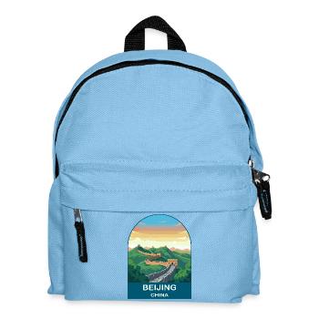 Beijing China Great Wall Vintage Travel Poster - Kids' Backpack - light blue - Front