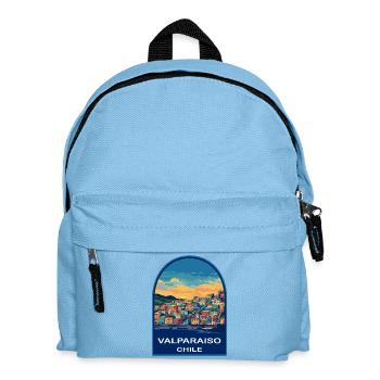Valparaiso Chile Fernseil Retro Sonnenuntergangsabzeichen - Kinder Rucksack - Hellblau - Vorne