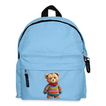 Un joli ours en peluche dans un pull rayé coloré - Sac à dos Enfant - bleu clair - Devant