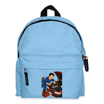 Animated mechanic on the engine - Kids' Backpack - light blue - Front